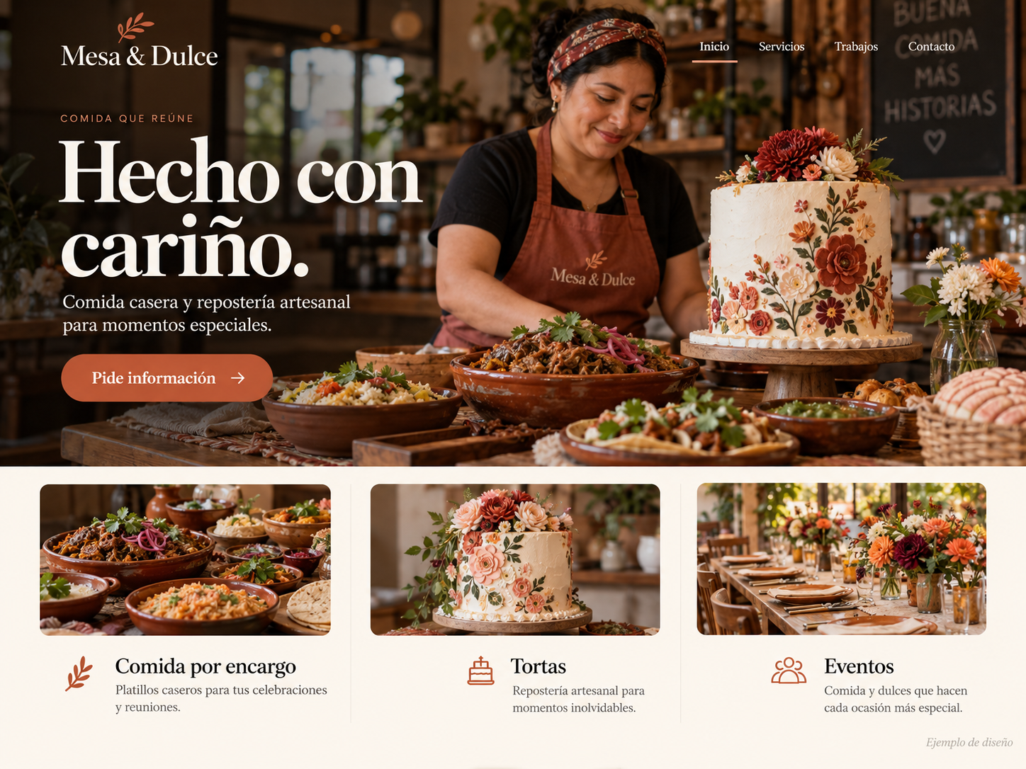 Ejemplo de página de comida, restaurantes y tortas: imagen grande