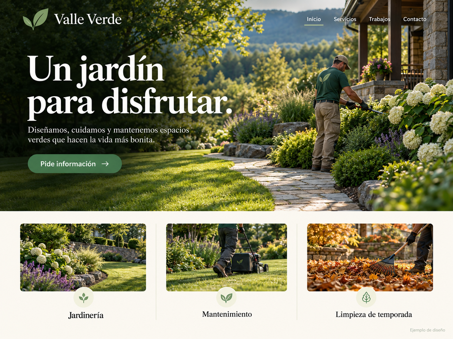 Ejemplo de página de jardinería y landscaping: imagen grande